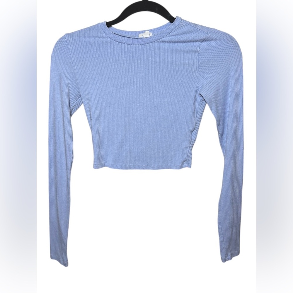 Garage Ribbed Cropped Long Sleeve Top Blue Baby Blue Y2K Stretch XS